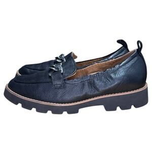 Vionic Cynthia Black Leather Loafer Shoes Size 6.5 Orthotic Support Lug Sole